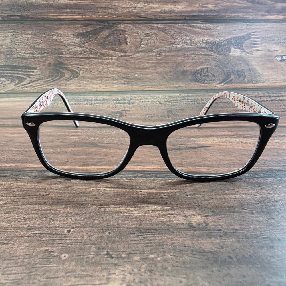 Ray-Ban RB 5228 5014 Black White‎ Red Logo Print Eyeglasses 50-17-140